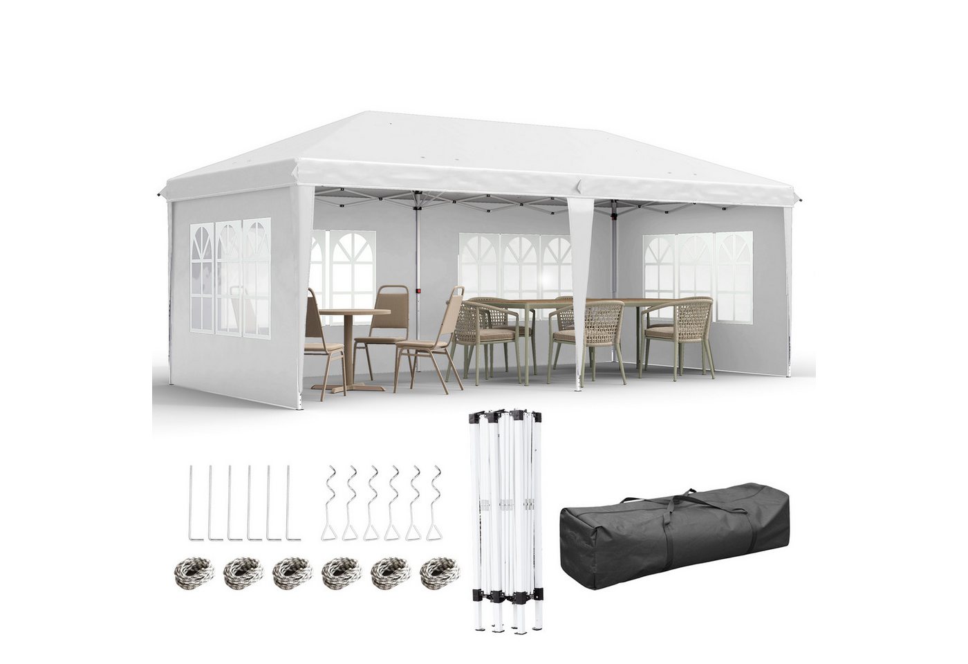 Outsunny Faltpavillon Partyzelt mit UV-Schutz, mit 4 Seitenteilen, (Faltpavillon, Pavillon), für Garten, Balkon, Weiß von Outsunny