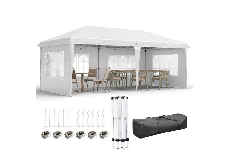 Outsunny Faltpavillon Partyzelt mit UV-Schutz, mit 4 Seitenteilen, (Faltpavillon, Pavillon), für Garten, Balkon, Weiß von Outsunny