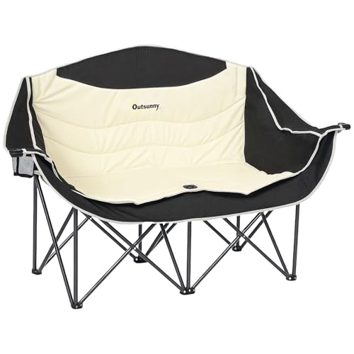 Outsunny Faltstuhl 2 Sitzer faltbar Campingstuhl mit Getränkehalter Tragetasche Outdoor Klappstuhl bis 250kg belastbar robust leicht gepolstert Angelstuhl Gartenstuhl für Garten Camping Strand von Outsunny
