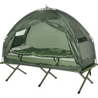 Outsunny Feldbett 4 in 1 Camping Set mit Zelt Schlafsack Matratze faltbar Dunkelgrün für Outdoor Abenteuer   Aosom.de von Outsunny