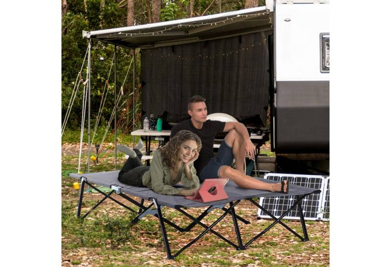 Outsunny Feldbett Campingbett Klappbar für 2 Personen (Klappbett, 1-St., Campingbett) für Garten, Balkon, Schwarz+Grau von Outsunny