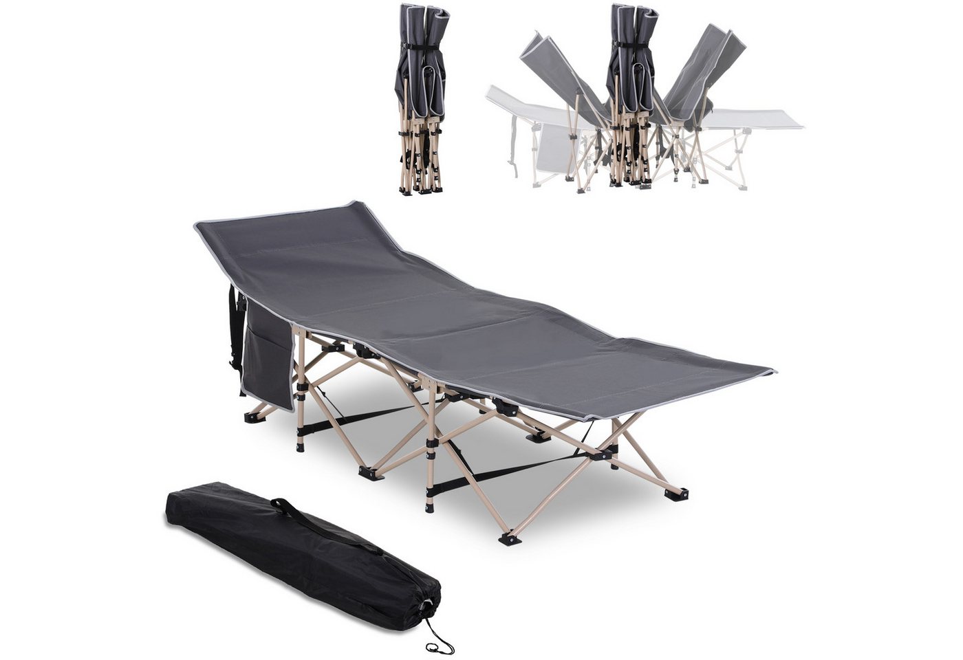 Outsunny Feldbett Campingbett mit Aufbewahrungstasche (Campingbett, 1-St., Campingliege) für Garten, Balkon, Grau von Outsunny