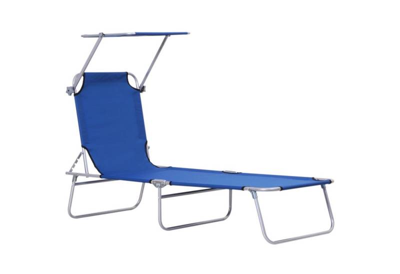 Outsunny Feldbett Strandliege klappbar mit Sonnenschutz Blau 187 x 58 x 36 cm (Liege, 1-St., Relaxliege) für Balkon, Oxford von Outsunny