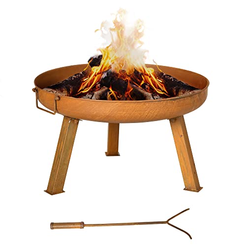 Outsunny Feuerschale Feuerkorb mit Schürhaken, Feuerstelle für Garten, Camping, Terrasse, Eisen, Rostbraun, 71 x 60 x 36 cm von Outsunny