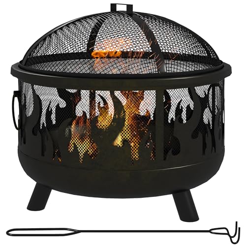 Outsunny Feuerschale Ø61 x 55cm aus Metall Feuerstelle mit Funkenschutz Schürhaken Grillrost Feuerschalen für Garten, Balkon Terrasse, BBQ Camping Schwarz Outsunny Feuerschale Ø61 x 55cm aus Metall Feuerstelle mit Funkenschutz Schürhaken Grillrost Feuerschalen für Garten, Balkon Terrasse, BBQ Camping Schwarz von Outsunny