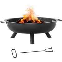 Outsunny Feuerschale  Mit Schürhaken, rund, Feuerkorb, Feuerstelle für Garten, Camping, BBQ, Stahl, Schwarz, 79x69x25,5cm  Aosom.de von Outsunny