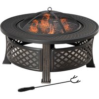 Outsunny Feuerschale Schürhaken Funkenschutz Feuerkorb Feuertisch rund Feuerstelle Garten Camping BBQ Stahl Schwarz 81x81x50cm   Aosom.de von Outsunny