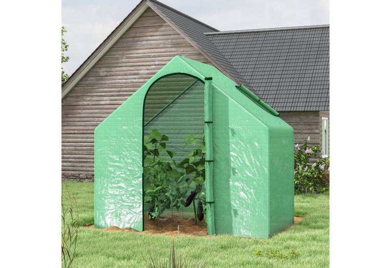 Outsunny Foliengewächshaus Frühbeet mit Fenster und Tür, BxTxH: 180 x 100 x 168 cm, BxLxH: 100 x 180 x 168 cm, Tomatengewächshaus 1-St., Treibhaus, Grün, Stahl, Kunststoff, 180 x 100 x 168 cm von Outsunny
