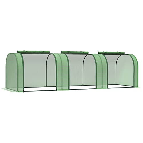 Outsunny Foliengewächshaus Treibhaus Gewächshaus mit Tür Frühbeet Pflanzenaufzucht Pflanzenhaus Folie Stahl PVC Grün 295 x 100 x 80 cm von Outsunny