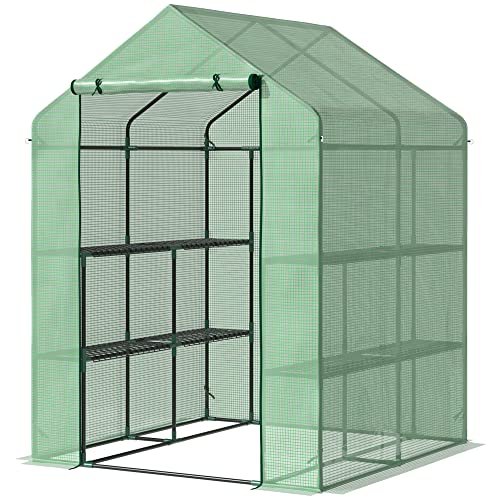 Outsunny Foliengewächshaus begehbares Gewächshaus mit 8 Regalebenen Tomatengewächshaus Treibhaus Frühbeet mit Tür Grün Stahl PE-Kunststoff 143 x 138 x 195 cm Outsunny Foliengewächshaus begehbares Gewächshaus mit 8 Regalebenen Tomatengewächshaus Treibhaus Frühbeet mit Tür Grün Stahl PE-Kunststoff 143 x 138 x 195 cm von Outsunny