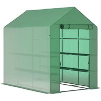 Outsunny - Foliengewächshaus begehbares Gewächshaus mit 8 Regalebenen Tomatengewächshaus Treibhaus Frühbeet mit Tür Grün Stahl PE-Kunststoff 214 x von Outsunny