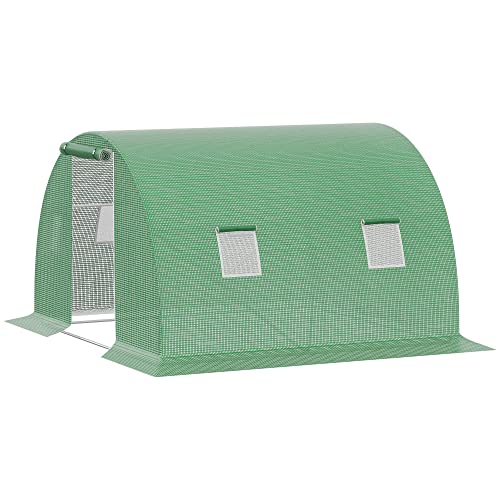 Outsunny Foliengewächshaus begehbares Polytunnel 3 x 3 m Gewächshaus mit 4 Fenster Treibhaus Frostschutz Stahlrohr Dunkelgrün von Outsunny