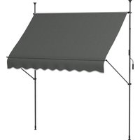 Outsunny Freistehende manuelle Markise ausziehbares Außenrollo 2,5L x 1,2B x 2,1-3H m verstellbare Neigung für Balkon ohne Bohren Metall Alu Polyester dunkelgrau   Aosom von Outsunny