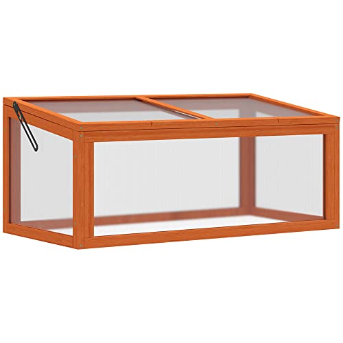 Outsunny Frühbeet Treibhaus Gewächshaus Frühbeetkasten Pflanzenbeet mit Abdeckung aus Holz und Polycarbonat wetterfest Orange 90 x 46 x 40 cm von Outsunny