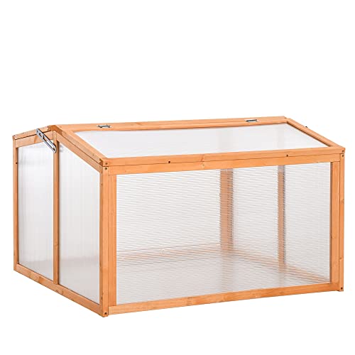 Outsunny Frühbeet Treibhaus Gewächshaus Frühbeetkasten Pflanzenbeet mit Abdeckung aus Holz und Polycarbonat wetterfest Orange 90 x 80 x 58 cm von Outsunny