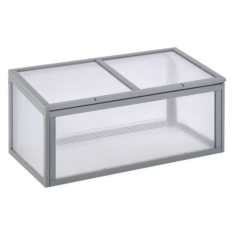 Outsunny Frühbeet mit Abdeckung aus Holz Polycarbonat Wetterfest Grau 90 x 46 x 40 cm von Outsunny