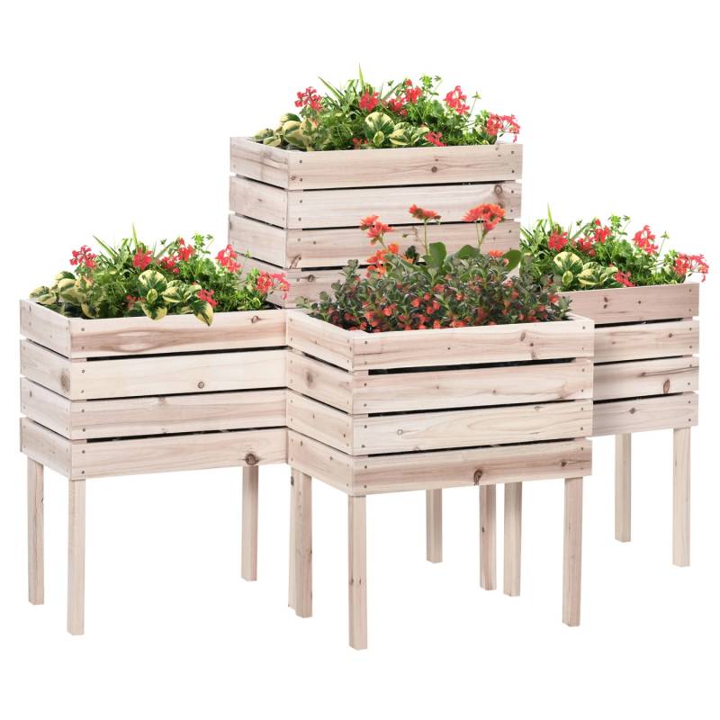 Outsunny Garten-Bett Set Tannenholz Kunststoff Natur 50L x 30B x 60H cm von Outsunny