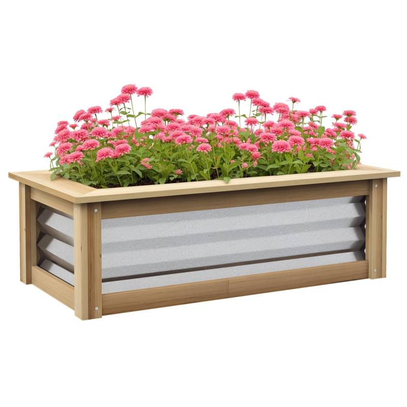 Outsunny Garten-Bett Verzinktes Metall Tannenholz Natur Silber 90L x 45B x 30H cm von Outsunny