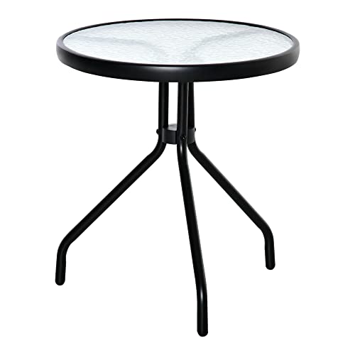 Outsunny Garten Bistrotisch runder Couchtisch mit Tischplatte aus gehärtetem Glas Epoxy-Metall Ø 50 x 55H cm schwarz von Outsunny
