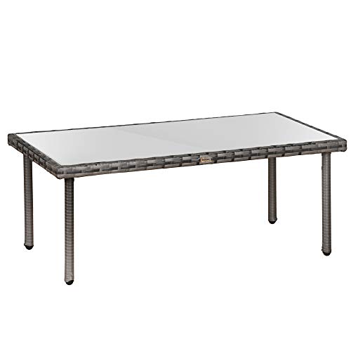 Outsunny Garten Couchtisch Tischplatte gehärtetes Glas 5 mm geflochtenes Harz Nachahmung Rattan grau von Outsunny