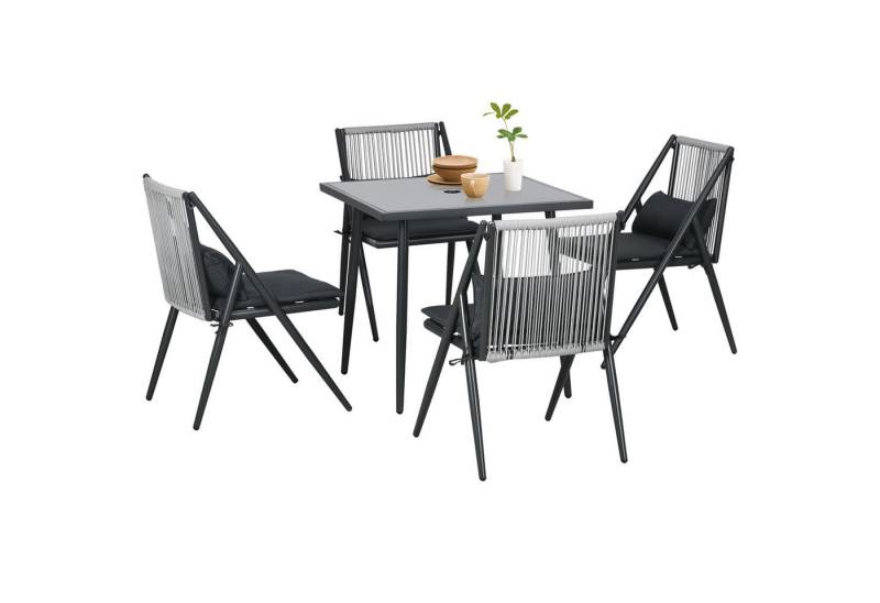 Outsunny Garten-Essgruppe 5 tlg. Gartenmöbel-Set, Balkonmöbel-Set mit 1 Tisch, 4 Stühlen, (Sitzgruppe, 5-tlg., Gartengarnitur), für Balkon, Terrasse, Polyester, Dunkelgrau von Outsunny