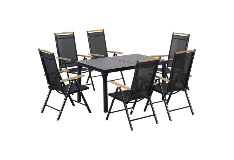Outsunny Garten-Essgruppe Sitzgruppe klappbar 7tlg. 1 Tisch+6 Stühle Gartenmöbel Set, (Balkonmöbel, 7-tlg., Balkonset), Schwarz 140L x 90B x 74H cm von Outsunny