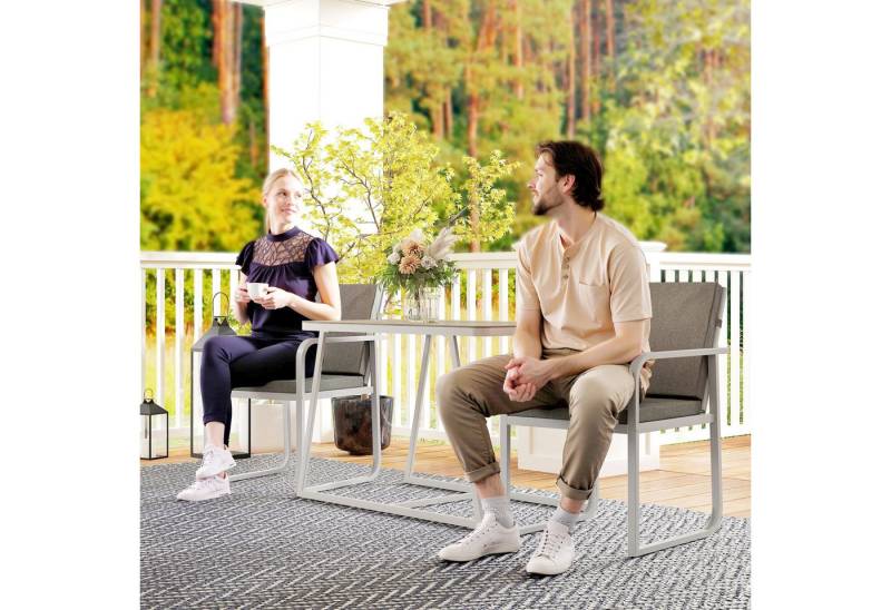 Outsunny Garten-Essgruppe mit 2 Stühlen, Sitzkissen, Glastisch, (3-teilig Sitzgruppe, 3-tlg., Gartenmöbel-Set für 2 Personen), für Terrasse, Balkon Esszimmer Hellgrau von Outsunny