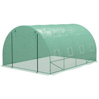 Outsunny Garten Gewächshaus Tunnel 12 m² Tomatenhaus mit integriertem Bewässerungssystem 4L x 3B x 2H m Verstärkter Stahl + Hochdichtes PE 140 g/m² 8 Fenster Rolltür Grün   Aosom von Outsunny