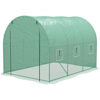 Outsunny Garten-Gewächshaus Tunnel 6 m² Gewächshaus für Tomaten mit integriertem Bewässerungssystem 3L x 2B x 2H m Verstärkter Stahl + PE Hochdichte 140 g/m² 6 Fenster Aufrollbare Tür Grün   Aosom von Outsunny