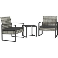 Outsunny Garten Lounge Set 2-Sitzer 3-teilig 2 Stühle mit Kissen + Couchtisch mit gehärteter Glasplatte PE Rattan 4-fach geflochten Grau   Aosom von Outsunny