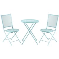 Outsunny Garten Sitzgruppe 3-teiliges Bistro-Set Garnitur 1 Tisch+2 faltbare Stühle für Terrasse Balkon Metall Blau von Outsunny