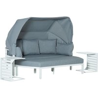 4-teiliges Gartenmöbel-Set mit Beistelltisch Dach Bank Balkonmöbel Set Sofa mit Kissen Outdoor Aluminium Weiß+Grau - Grau - Outsunny von Outsunny