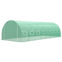 Outsunny Garten-Tunnel-Gewächshaus 24m² 8L x 3B x 2H m - 16 Fenster, aufrollbare Reißverschlusstür - Stahl-Galvanisierter Rohrrahmen, PE-Hochdichtungsabdeckung Grün   Aosom von Outsunny