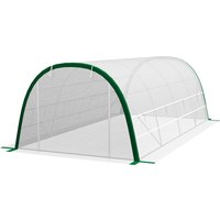 Outsunny Garten-Tunnelgewächshaus 18 m² Tomaten-Gewächshaus dim. 6L x 3B x 2H m - 8 Fenster, Aufrollbare Reißverschlusstür - Verzinkter Stahlrahmen, PE-Hochdichtebeschichtung Weiß   Aosom von Outsunny