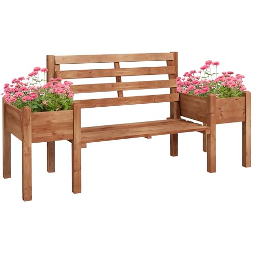 Outsunny Gartenbank, 2-Sitzer Sitzbank, Holzbank, Balkonbank mit Blumenkasten, für Garten, Terrasse, bis 240 kg Belastbar, 184 x 59 x 95 cm, Dunkelbraun von Outsunny