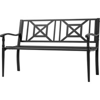 Outsunny Gartenbank 2-Sitzer Gartenbank im Freien Terrasse Patio hohe Rückenlehne Latten Sitzfläche ergonomische Armlehnen Stahl 128 x 62,5 x 81,5 cm schwarz   Aosom von Outsunny