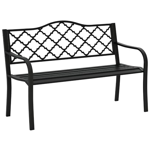 Outsunny Gartenbank 2-Sitzer Parkbank aus Metall Sitzbank bis 240 kg Bank Terrassenbank mit Rücken- & Armlehnen Gartenmöbel Gusseisen Schwarz 128 x 58,5 x 89 cm von Outsunny