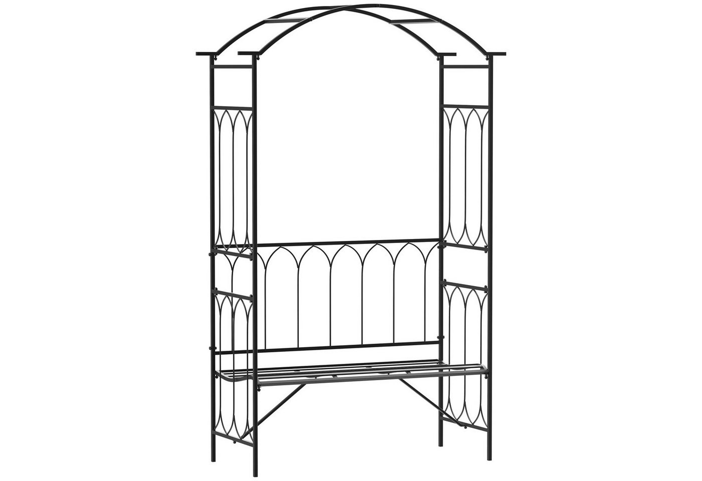 Outsunny Gartenbank Laubenbank Philosophenbank Rankgitter Rankhilfe (Rosenbank, 1-St., Rosenbogen mit Bank), Metall Schwarz 115 x 50 x 203 cm von Outsunny