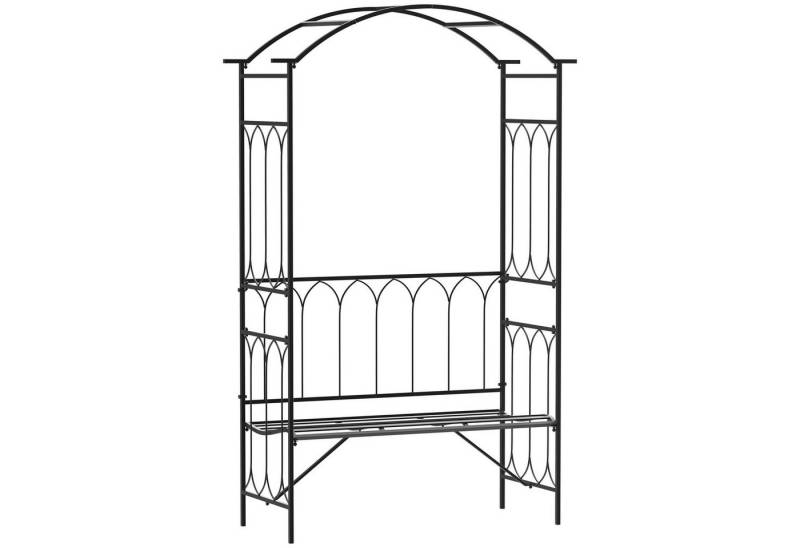 Outsunny Gartenbank Laubenbank Philosophenbank Rankgitter Rankhilfe (Rosenbank, 1-St., Rosenbogen mit Bank), Metall Schwarz 115 x 50 x 203 cm von Outsunny