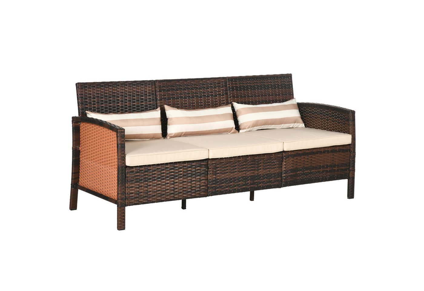 Outsunny Gartenbank Rattan Sofa mit Kissen (Gartenmöbel, 1-St., Garten Loungesofa), Stahl, Braun, 173 x 68 x 78 cm von Outsunny