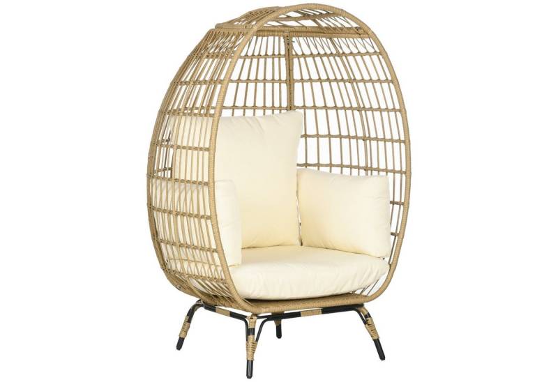 Outsunny Rattanstuhl Rattanstuhl mit Sitzkissen (Rattansessel, 1 St), Metall, Khaki, 105 x 90 x 148 cm von Outsunny
