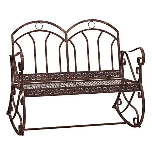 Outsunny Gartenbank Schaukelstuhl Parkbank Sitzbank Bank 2-Sitzer Metall (Modell3/ Bronze-Rot) von Outsunny