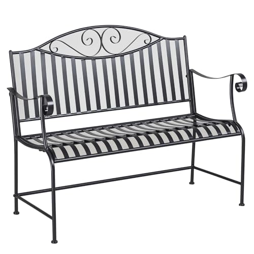 Outsunny Gartenbank Sitzbank Parkbank 2-Sitzer Metallbank Stahlrahmen mit Armlehne für Garten Balkon und Terrasse bis 220 kg belastbar Grau 115,5 x 54 x 96 cm von Outsunny