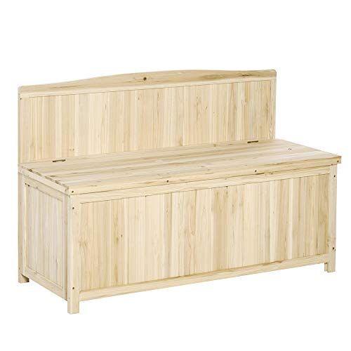 Outsunny Gartenbank mit Stauraum Truhenbank Sitzbank 2-Sitzer 250 kg Belastbarkeit Natur Tanneholz 115 x 45 x 75 cm von Outsunny