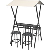 Outsunny Gartenbar-Set Rattan  Bartisch mit 4 Barhockern, Stehtisch mit Dach, Sitzgruppe, Fußstütze, Schwarz, Stahl, für Garten & Balkon  Aosom.de von Outsunny