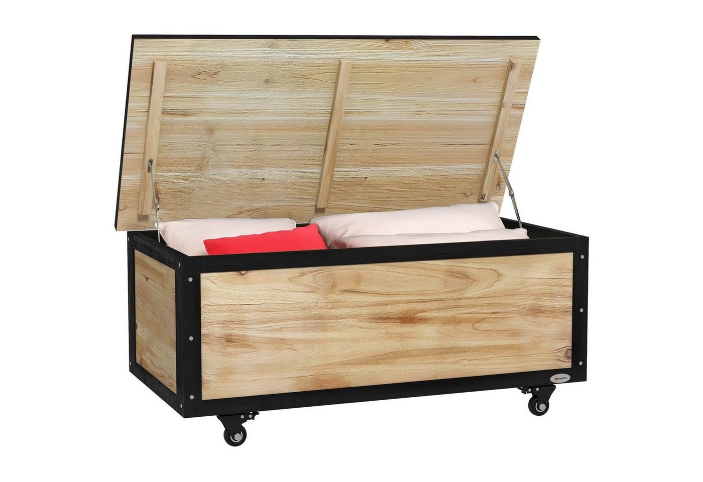 Outsunny Gartenbox 121L Holz Auflagenbox mit Rollen (Aufbewahrungsbox, 1 St., Aufbewahrungskiste), für Balkon, Terrasse, Natur von Outsunny