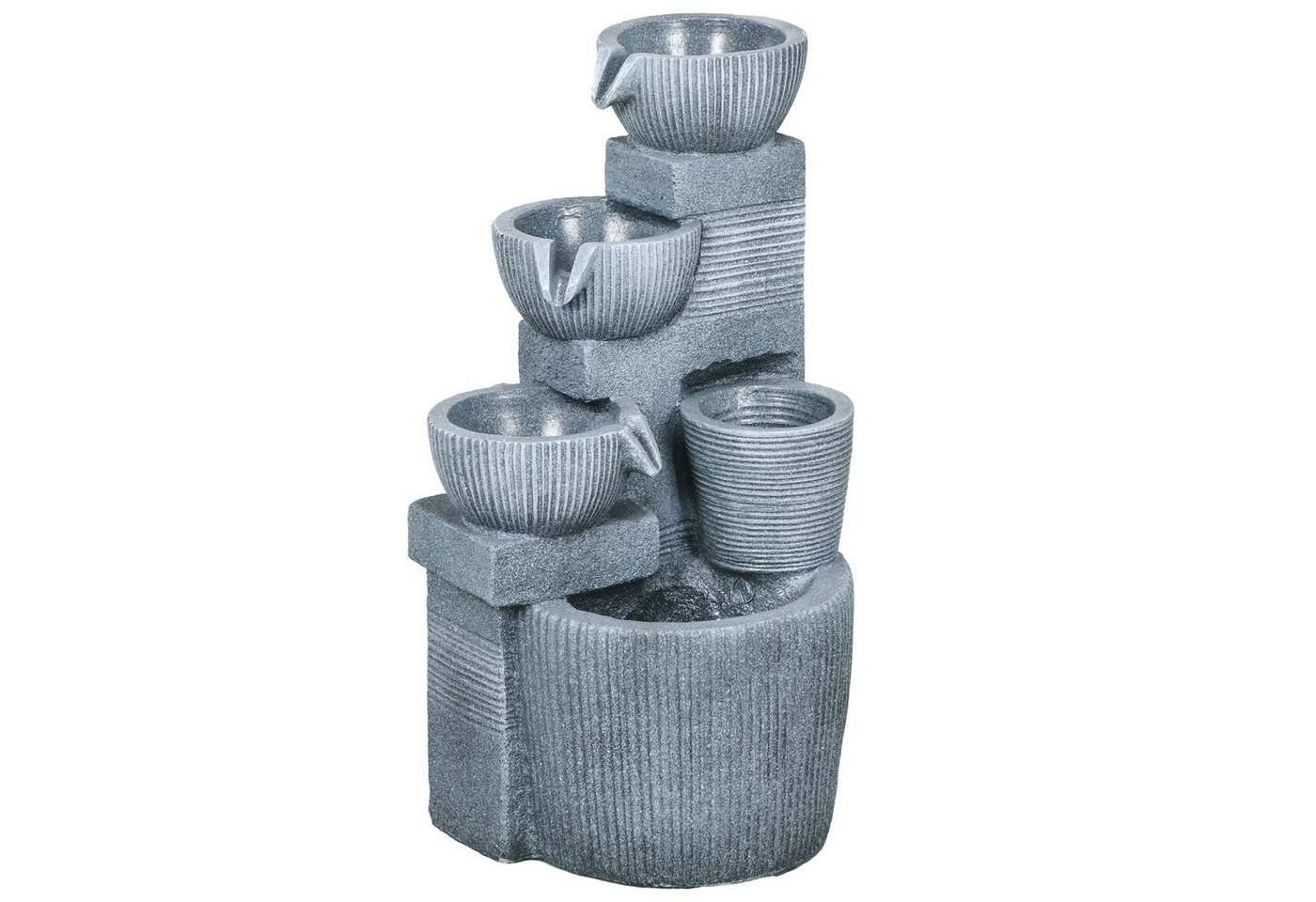 Outsunny Gartenbrunnen Zierbrunnen mit LED-Beleuchtung und 4 Stufen, 31 cm Breite, Wasserbecken BxT: 31x27 cm, (Wasserbrunnen, 1 tlg., Springbrunnen), für Gartenteich, Balkon, Kunstharz von Outsunny