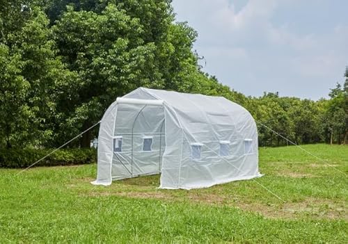 Outsunny Garten Gewächshaus 4x2x2 m Tunnel Typ mit 6 atmungsaktive Fenster und Reißverschluss Rolltor Gemüsegarten Weiß von Outsunny