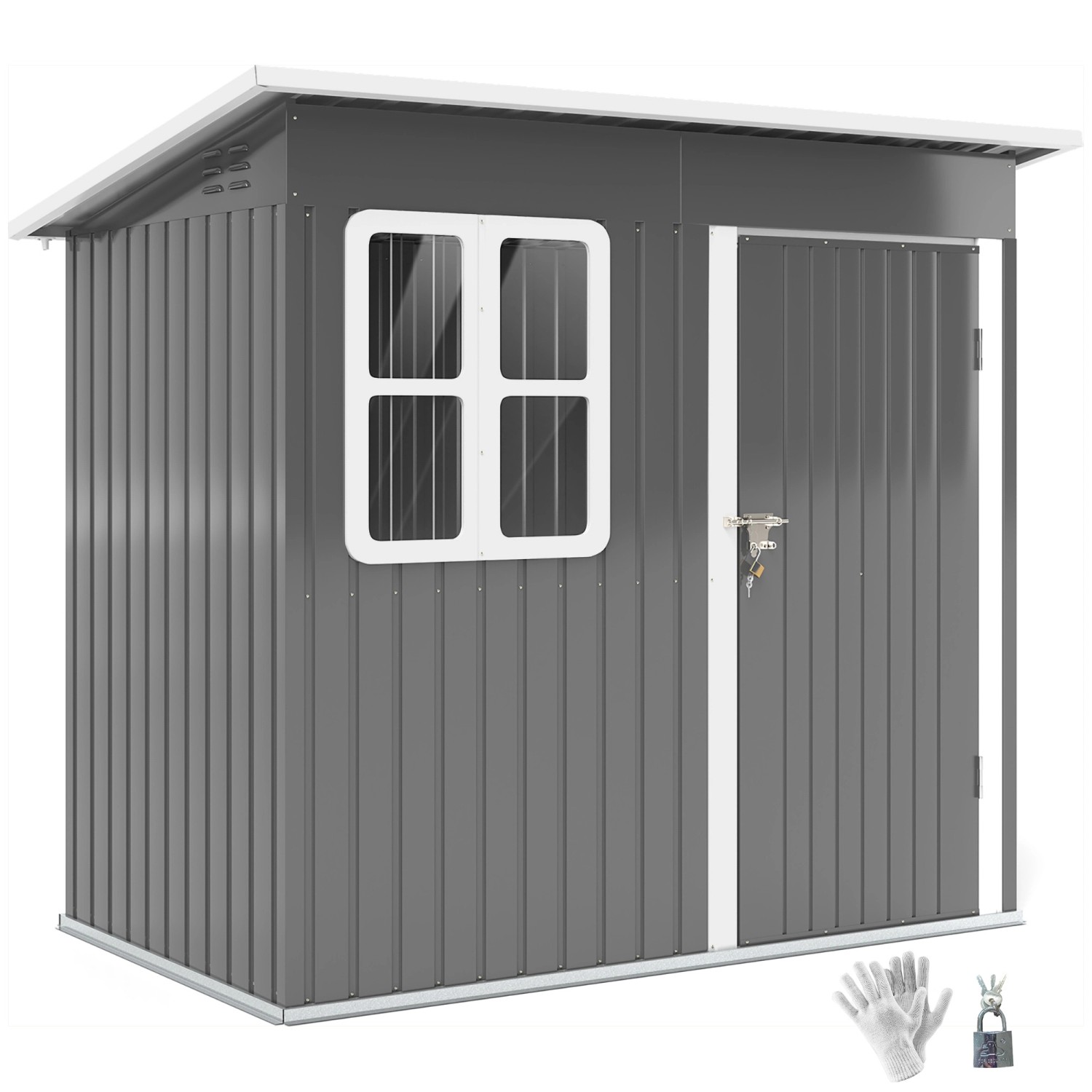 Outsunny Gartenhaus mit Abschließbar Tür Stahl Dunkelgrau 211L x 133B x 190H cm von Outsunny