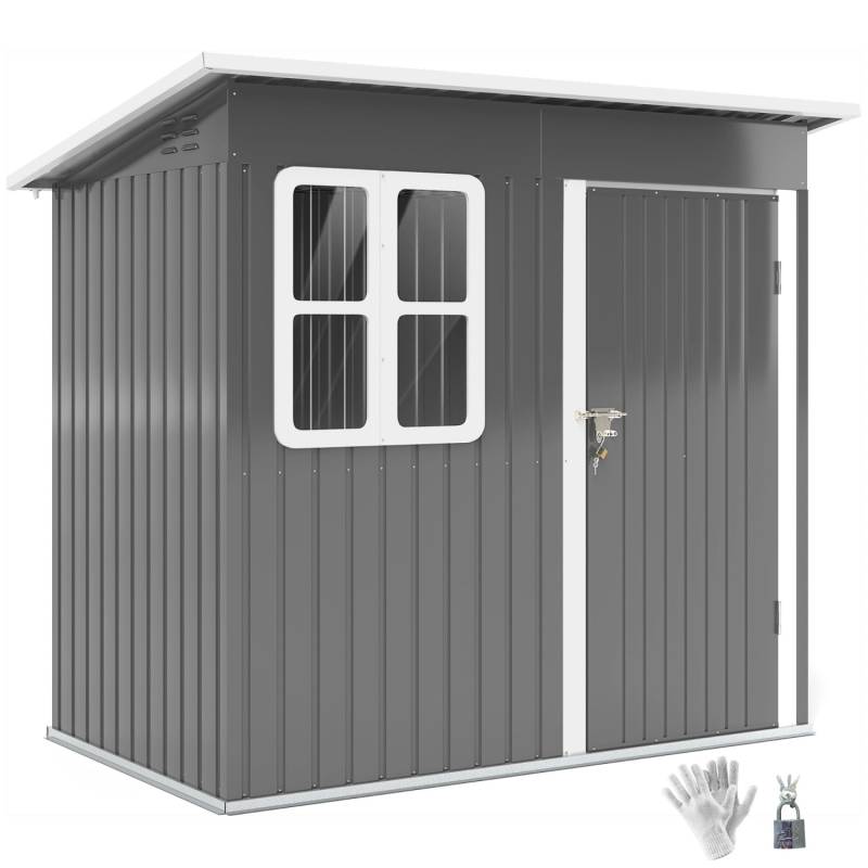 Outsunny Gartenhaus mit Abschließbar Tür Stahl Dunkelgrau 211L x 133B x 190H cm von Outsunny